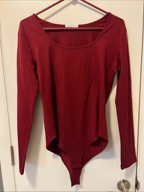 Burgundy Scoop Neck Long-Sleeve Bodysuit